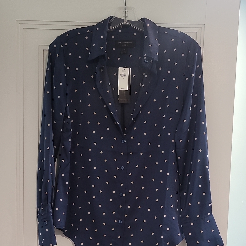 Navy Polka Dot Button-Up Shirt